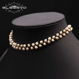 GLSEEVO Natural Fresh Water Pearl Choker Necklace For Women Wedding Engagement Handmade Fine Jewellery Collares GN0171