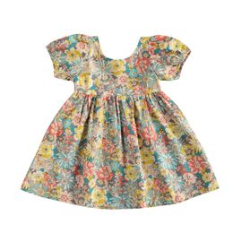 Summer Vintage Flower Children Kid Girls Dress Ruffles Puff Sleeve Holiday Dresses For Girl Costumes Clothes 210515