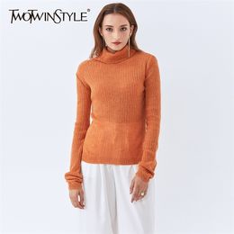 See Through White Sweater For Women Turtleneck Long Sleeve Slim Casual Sweaters Female Fashion Clothing 210524