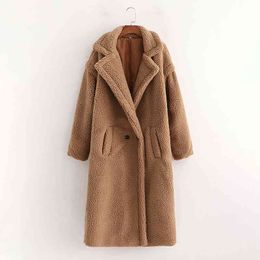 Evfer Women Casual Woollen Khaki Warm Long Coats Oversize Female Fashion Teddy Cashmere Loose Jacket Ladies Winter Thick Outwear 210421