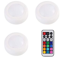 Wireless RGB LED Puck Lights Kitchen Under Cabinet Lamp with Remote Control Dimmable Torch Night bulb For Wardrobe Stair Hallway