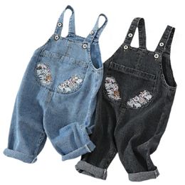 Denim Overalls Autumn Winter Children Clothing Casual Boys Suspender Trousers Girls Solid Kids Jumpsuit Teenage Jeans 210417