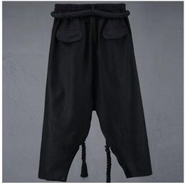 Men's trousers spring and summer low crotch men's wide-leg retro culottes bloomers stage outfit Yamamoto style 211119