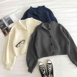 Retro Turtleneck Single-Breasted Sweater Women's cardigans Autumn Korean Loose Long-Sleeved knit Cardigans Fashion Full 210830