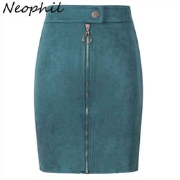 Neophil Women Suede Mini Pencil Skirts Female Vintage Style Winter Front Zipper Button Ladies Short Skirts Tutu Saia S1911 211120