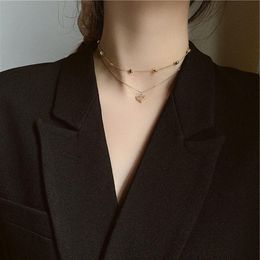2021Chic Korea temperament Gold Colour Double Layers Choker Necklace Fashion Women Heart Pendant Necklace