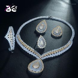 Earrings & Necklace Be 8 2 Tones Copper Cubic Zirconia Wedding Jewellery Set, Dubai Bridal 4pcs Bracelet Earring Ring Set Bijoux Femme S305