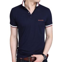 BROWON Casual Summer Short Sleeve T-shirt Turn-down Collar Business Formal Slim Fit Men Clothes Plus Size 210706