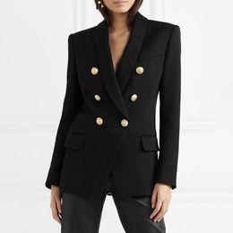 Red Black White Women's Blazer Autumn Office Slim Formal Jackets Coat Casual Double Breasted Metal Buttons Blazer Female X0721