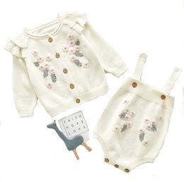 Clothes Autumn Bodysuit Set Infant Newborn Girl Sweater Knitted Cardigan Cotton Baby Girls Jumpsuit 210413