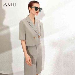 AMII Minimalism Spring Summer Solid Jacket Causal Lapel Loose Suit Coat High Waist Loose Short Pants 12070229 210721
