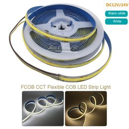 Strips COB CCT LED Light Strip 518LEDs/m High Density Flexible FOB 10mm Lights Warm White With Linear Dimmable DC24V/12v