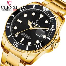 Chenxi 2021 New Mens Watches Luxury Brand Business Clock Waterproof Quartz Watch Men Full Steel Golden Calendar Wristwatches Q0524