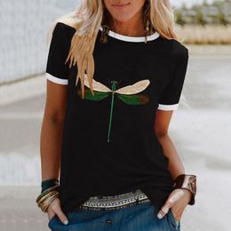 dragonfly tops NZ - Aesthetic Woman Tshirts Harajuku Tops Women Summer Dragonfly Print O-neck Loose Short Sleeve T-shirt Pullover Magliette Donna Women's