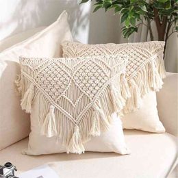 Boho Cushion Cover 45x45cm Cotton Embroidered Throw Pillow Covers Decorative Pillow Case For Sofa Bed Chair Home Decor 210401