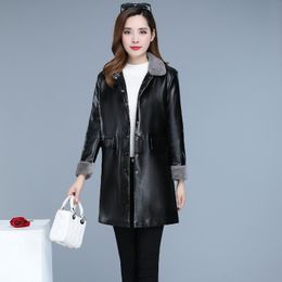 Winter Leather Jacket Women Faux Fur sheepskin Coat women's leather jacket Long Sleeve warm thick Female 210428