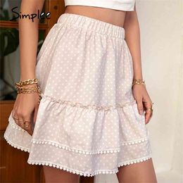 Light Apricot Polka Dot A-line Mini Skirt Fashion High Waist Ruffled Summer Women Short Casual Female 210629