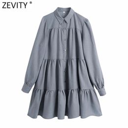 Women Fashion Turn Down Collar Solid Colour Pleats Straight Shirt Dress Female Chic Party Vestido Casual Cloth DS4875 210420