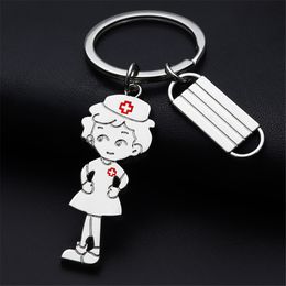 New Fashion Nurse Keychain Pendant Stainless Steel Key Ring Handbag Ornaments Nurses Day Gift