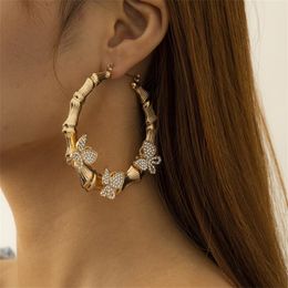 Hoop & Huggie 2021 Vintage Women Micro Set Clever Small Butterfly Earrings Exaggerated Circle Bamboo Knot Earring For Ladies Trend Accessory