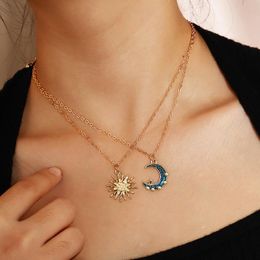 sun gifts Canada - Simple Sun Stars Moon Necklaces Fashion Europen Alloy Oil Drop Women Long Pearl Golden Pendant Necklace Jewelry For Girls Gifts