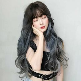 Hair Lace Wigs Wig Women's Long Hair Big Wave Gradual Change Blue Gray Net Red Head Set