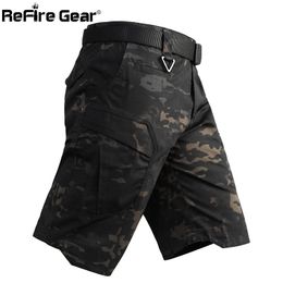 ReFire Gear Men's Camo Army Tactical Short Pants Military Combat Multi Pocket Cargo Shorts Soldier Summer Waterproof Work Shorts 210329