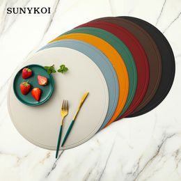 6/4pcs Round/Rectangular Faux Leather Placemat Waterproof Oil-proof Heat-insulating Table Mat el Restaurant PU W220406