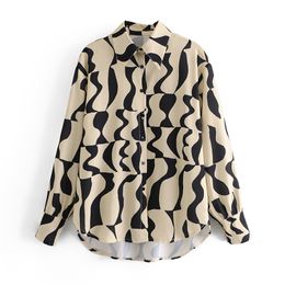 Women Blouses Dissymmetry Office Lady Oversize Plus Size Tops Long Sleeve Spring Print Fashion Shirts 210430