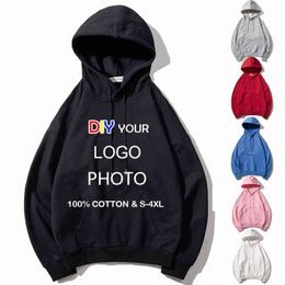 Men/Women Custom hoodies DIY Po Text Print hooded Hoodie Embroidery Customised sweatshirt cotton high quality streetwear 211217