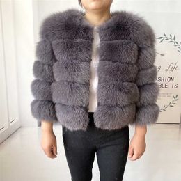 Real Fur Coat Women's Winter Warm Natural High Quality LAN Luxury Fashion 50cm Short Jacket Wholesale 211220