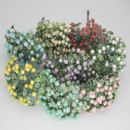 6 Branch/Bunch Simulation Flower Plastic Grass Small Foam Ball Fruit DIY Accessories Gift Box Decoration Material Tiny Flowers