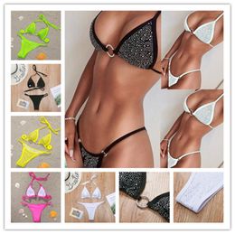Summer Diamond rhinestone Bikini Set for WOmen Tank Vest Bras + Shorts Swimsuit 2 Piece Swimwear Beach Swimwear Swimming Bathing Sets
