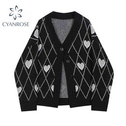 Gothic Style Fashion Oversized Black Cardigan For Women Sweater Long Sleeve V-neck Harajuku Loose Vintage Knitwear Tops Coat 211217