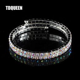 Ab Crystal Rhinestone Bangle Bracelets Silver Plated Spiral Upper Arm Bracelet for Women 2 Row Iridescent Colour Bracelets Bangle Q0719