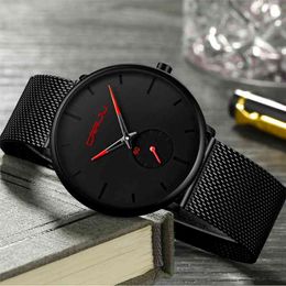 Crrju watch men Top Brand Luxury Quartz watch Casual quartz-watch stainless steel Mesh strap ultra thin clock male Relog 210517