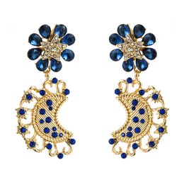2021 New Boho Rhinestone Blue Moon Flower Earrings For Women Crystal Statement Drop Earrings Bijoux Wholesale