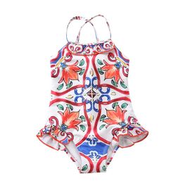 Vintage Baby Clothing Girl Swimwear Infant Toddler 6M Bathing Suit 12 Months Lovely Flowers Bodysuit 210529