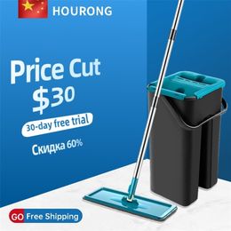 360 Degree Angle Adjustable Floor Mop with Cleaning Bucket Quick-drying Mop Can Be Washed Without Leaving Stains After Mop 211215