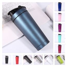 750ml Sports Water Bottle 304 Stainless Steel Protein Shaker Bottle Whey Gym Shake Kettle Milkshake Mixer Shaking cup By sea T2I52751