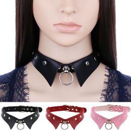 Collar style Black Circle Necklace Punk Holographic Harajuku Round girl Chain Choker PU Leather Chocker fashion Neck Jewellery