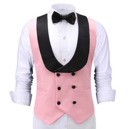 2021 Classic Wedding Dress Waistcoat Double Breasted Men's Fashion Design Groom Suit Pink Party Men's Business Best Man Vest X0909