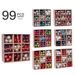 99pcs Christmas Ball Gift Box Set 3cm Colourful Navidad Tree Decoration Pendant Ornament New Year 2022