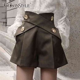 Black Patchwork Metal Button Short For Women High Waist Casual Shorts Female Summer Fashion Clothing 210521