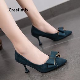 Bombas De Mujeres Women Cute Comfortable Slip on Black Bow Tie High Heel Shoes Lady Casual Green High Heel Pumps A5105