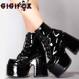 Brand Big Size 43 Platform Gothic Style Shoelace Zipper Extreme High Block Heels Comfy Walking Motorcycles Boots Shoes Woman 211105