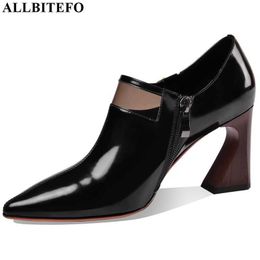ALLBITEFO fashion sexy women heels natural genuine leather high heel shoes elegant spring autumn thick heel high heels 210611