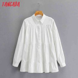 Women Vintage White Oversized Long Sleeve Spring Chic Female Casual Loose Shirt SY158 210416