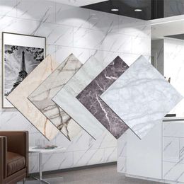 30*30cm Modern Marble Floor Tile Stickers Thick Self-Adhesive Wall Ground Wallpapers Bathroom Kitchen DIY Bedroom Home Decor 210929