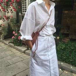 White Slender Comfortable Stylish Sunscreen Chic Casual Leisure Cute Solid Fresh Loose All-Match Women Dresses 210421